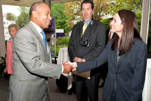 Former MA Gov Deval Patrick attending MetroWest Medical Center Ribbon Cutting and Patient Safety Seminar.